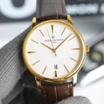 Swiss Copy Vacheron Constantin Patrimony V4 White Face Yellow Gold Case 9015 Watch 